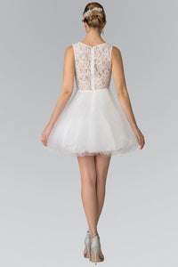 Short Dress with Lace Bodice and Sheer Waistline by Elizabeth K GS1427 - Short Cocktail Dresses