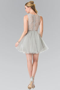 Short Dress with Lace Bodice and Sheer Waistline by Elizabeth K GS1427 - Short Cocktail Dresses