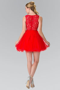 Short Dress with Lace Bodice and Sheer Waistline by Elizabeth K GS1427 - Short Cocktail Dresses