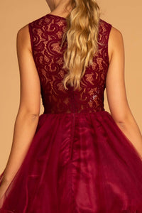 Short Dress with Lace Bodice and Sheer Waistline by Elizabeth K GS1427 - Short Cocktail Dresses