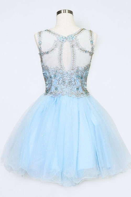 Short Embroidered Dress with Sequin Tulle Skirt by Calla Collection