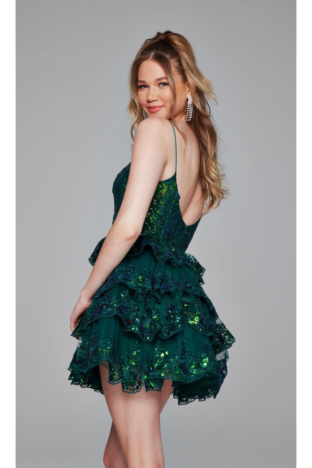 Short Emerald Green Ruffle Hoco Dress: Jovani 4382 - Apparel & Accessories > Clothing > Dresses