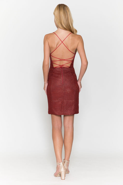 Poly USA 8728 Short Fitted Glitter Dress