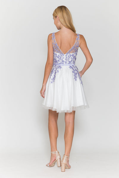 Poly USA 8696 Short Floral Applique Dress
