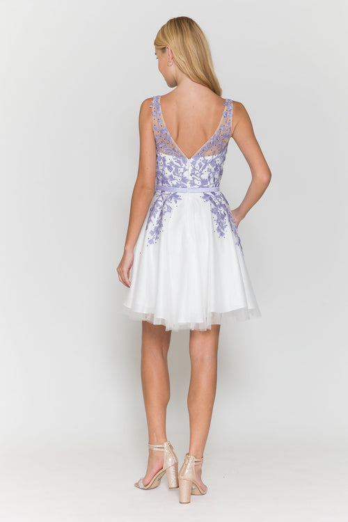 Poly USA 8696 Short Floral Applique Dress