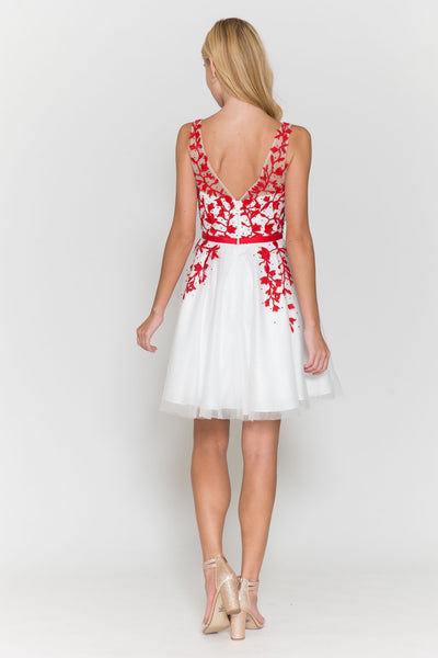 Poly USA 8696 Short Floral Applique Dress