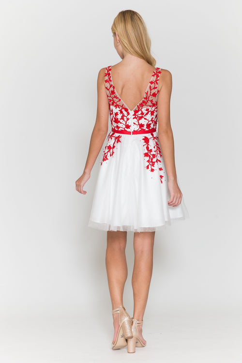 Poly USA 8696 Short Floral Applique Dress