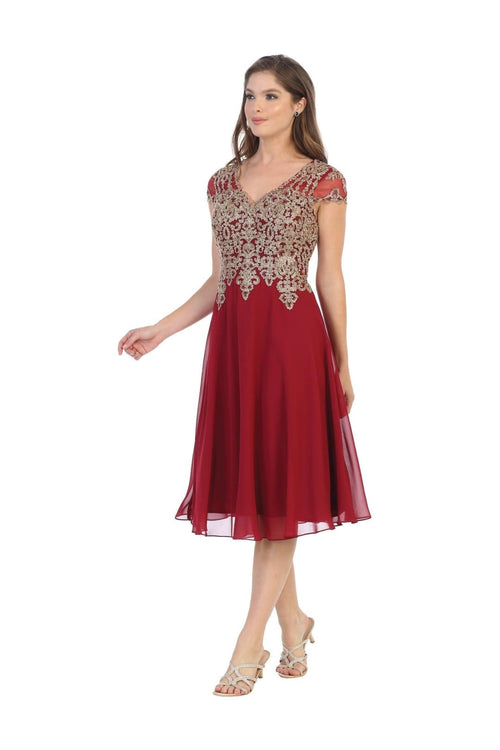 Short Dress Modest Formal Cap Sleeve - The Dress Outlet