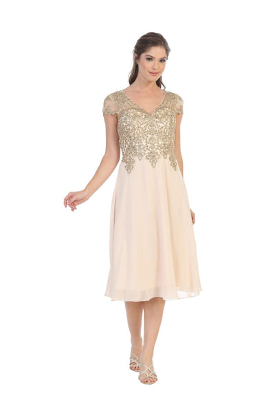 Short Dress Modest Formal Cap Sleeve - The Dress Outlet Eva Fashion