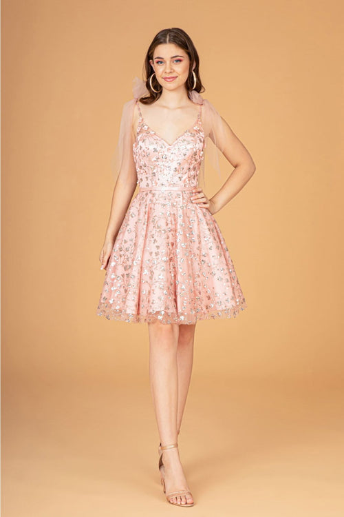 Short Glitter Print Dress by Elizabeth K GS3088 - Short Cocktail Dresses