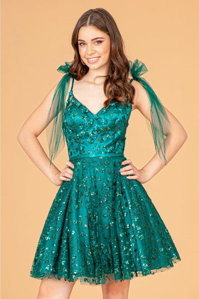 Short Glitter Print Dress by Elizabeth K GS3088 - XS / Emerald Green - Short Cocktail Dresses