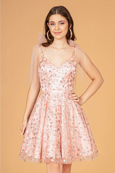 Short Glitter Print Dress by Elizabeth K GS3088 - XS / Rose Gold - Short Cocktail Dresses