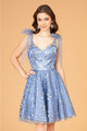 Short Glitter Print Dress by Elizabeth K GS3088 - XS / Smoky Blue - Short Cocktail Dresses