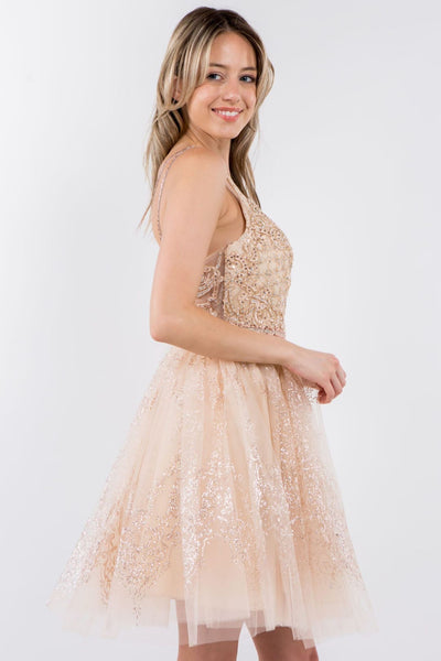 Short Glitter Print V-Neck Dress by Elizabeth K GS1965 - Short Cocktail Dresses