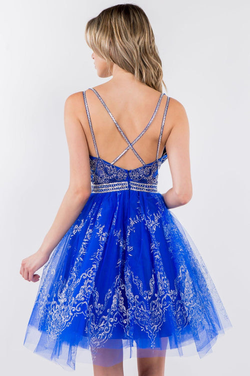 Short Glitter Print V-Neck Dress by Elizabeth K GS1965 - Short Cocktail Dresses