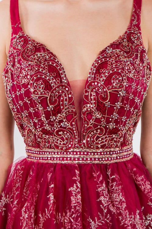 Short Glitter Print V-Neck Dress by Elizabeth K GS1965 - Short Cocktail Dresses