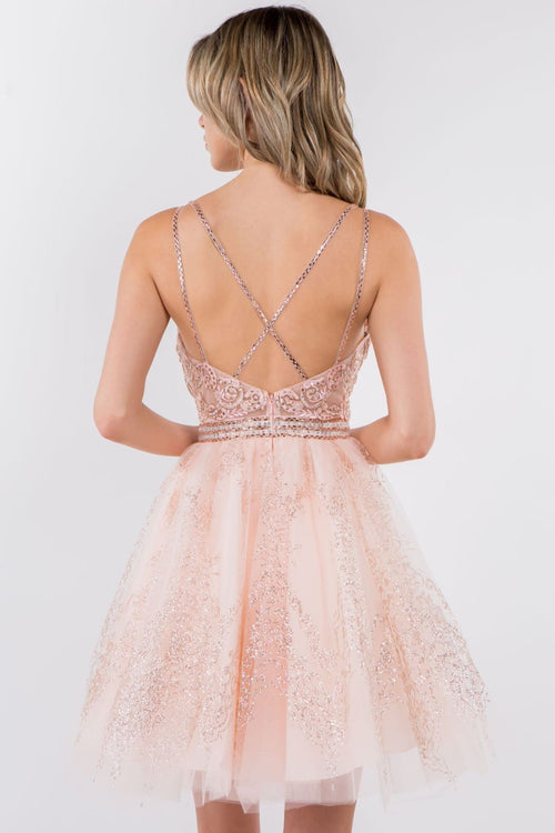 Short Glitter Print V-Neck Dress by Elizabeth K GS1965 - Short Cocktail Dresses