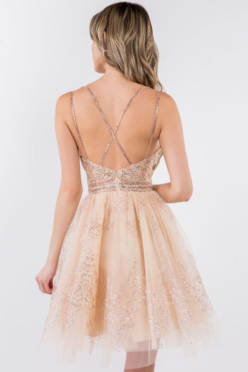 Short Glitter Print V-Neck Dress by Elizabeth K GS1965 - Short Cocktail Dresses