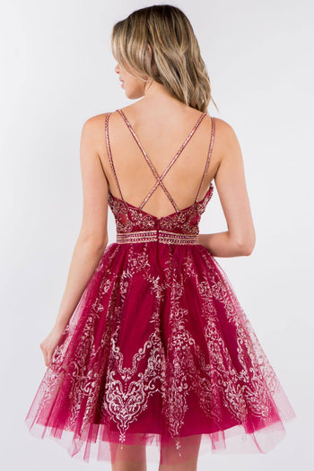 Short Glitter Print V-Neck Dress by Elizabeth K GS1965 - Short Cocktail Dresses