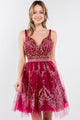 Short Glitter Print V-Neck Dress by Elizabeth K GS1965 - Short Cocktail Dresses