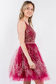 Short Glitter Print V-Neck Dress by Elizabeth K GS1965 - Short Cocktail Dresses