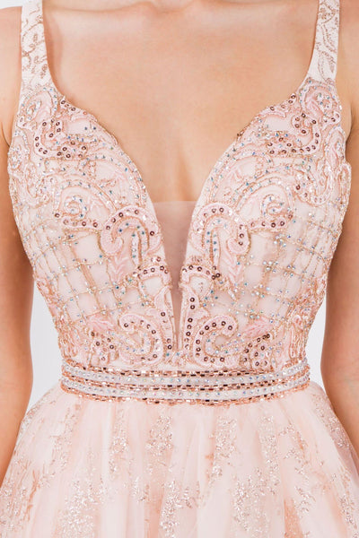 Short Glitter Print V-Neck Dress by Elizabeth K GS1965 - Short Cocktail Dresses