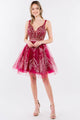 Short Glitter Print V-Neck Dress by Elizabeth K GS1965 - XS / Burgundy - Short Cocktail Dresses