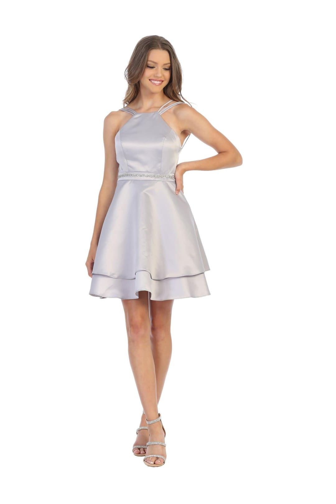 Short Halter Homecoming Strappy Cocktail Dress - The Dress Outlet