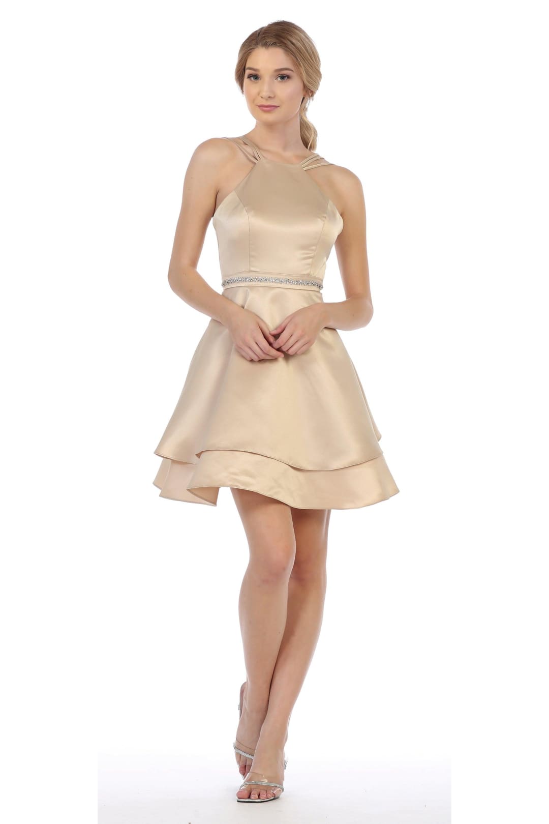 Short Halter Homecoming Strappy Cocktail Dress - The Dress Outlet