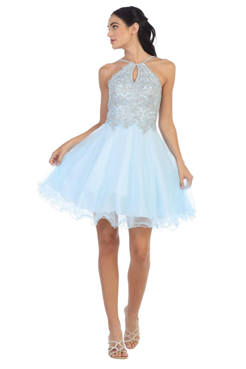 Short Homecoming Halter Prom Dress - The Dress Outlet Eva Fashion