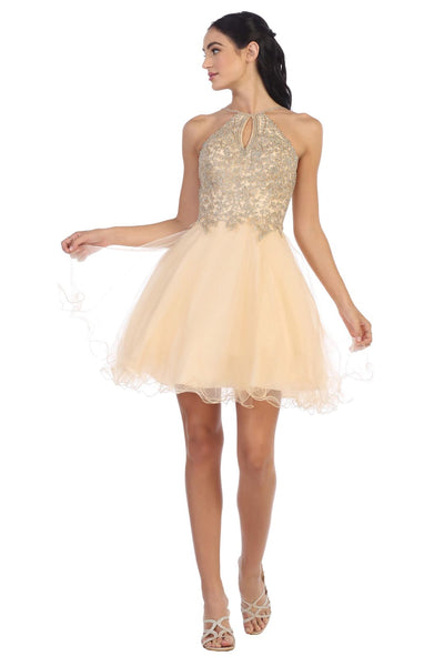 Short Homecoming Halter Prom Dress - The Dress Outlet Eva Fashion
