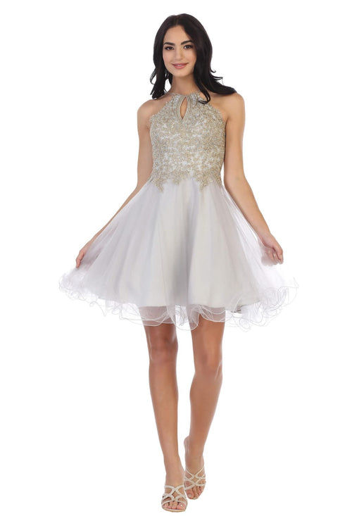 Short Homecoming Halter Prom Dress - The Dress Outlet Eva Fashion