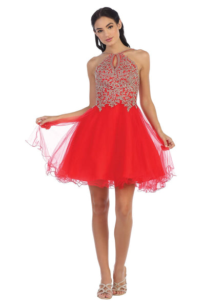 Short Homecoming Halter Prom Dress - The Dress Outlet Eva Fashion