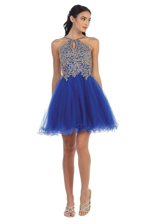 Short Homecoming Halter Prom Dress - The Dress Outlet Eva Fashion