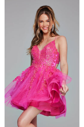 Short Hot Pink Sequin Hoco Dress: Jovani 40384