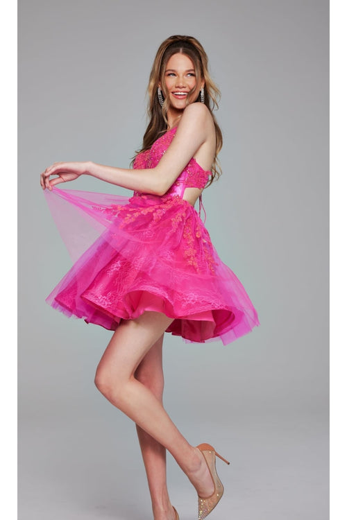 Short Hot Pink Sequin Hoco Dress: Jovani 40384 - Apparel & Accessories > Clothing > Dresses
