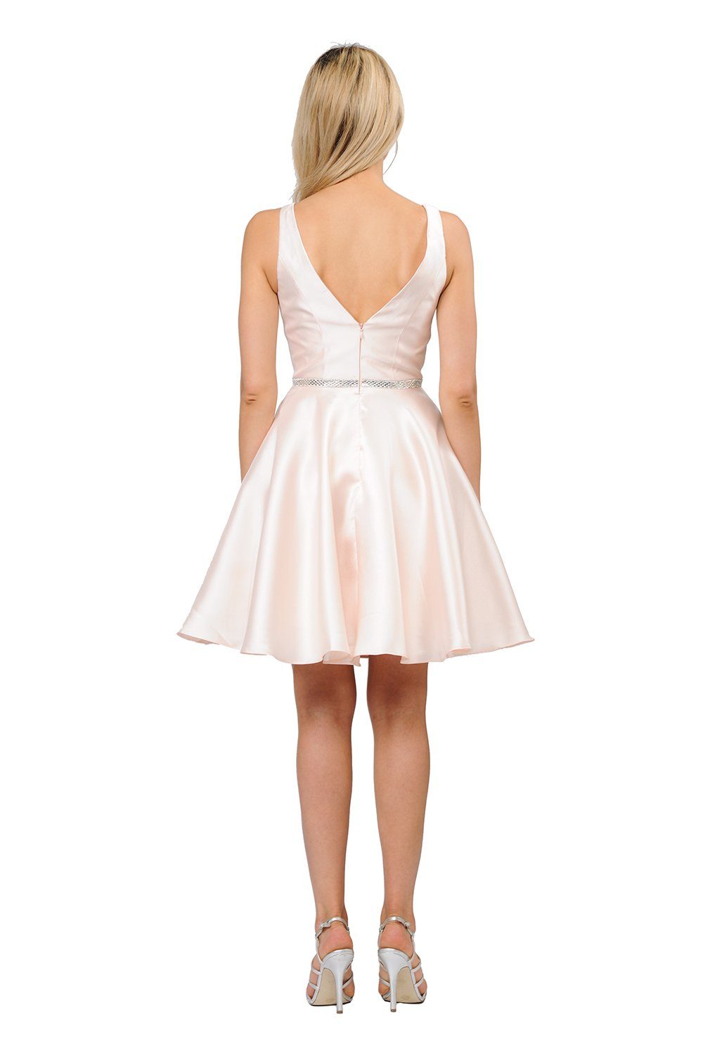 Vestido corto de mikado con escote en V y efecto ilusión de Poly USA 7894