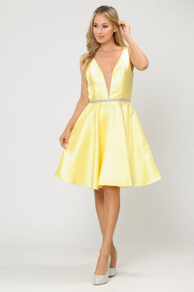 Poly USA 7894 Short Illusion V-Neck Mikado Dress