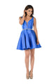 Vestido corto de mikado con escote en V y efecto ilusión de Poly USA 7894