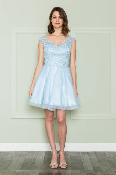 Poly USA 8902 Short Lace Applique A-line Dress