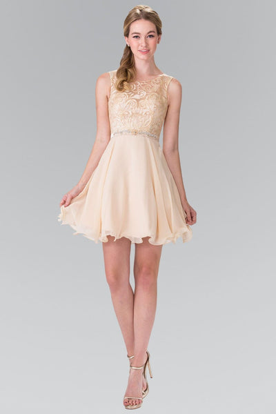 Short Lace Bodice Chiffon Dress by Elizabeth K GS2314 - Short Cocktail Dresses