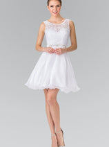 Short Lace Bodice Chiffon Dress by Elizabeth K GS2314