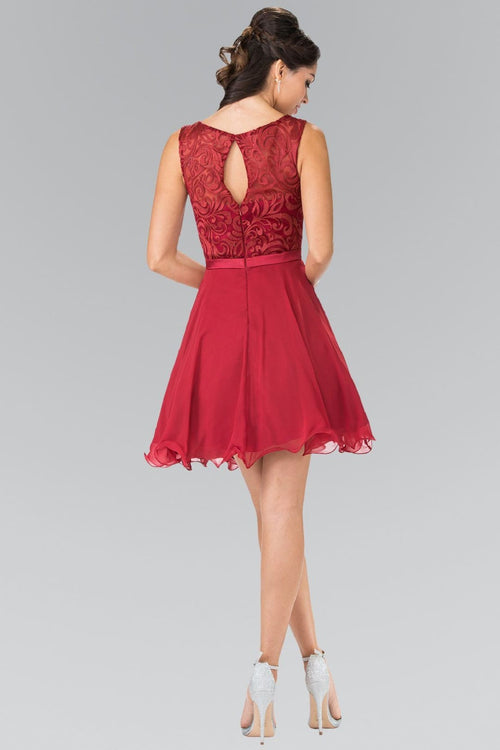 Short Lace Bodice Chiffon Dress by Elizabeth K GS2314 - Short Cocktail Dresses
