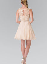 Short Lace Bodice Chiffon Dress by Elizabeth K GS2314