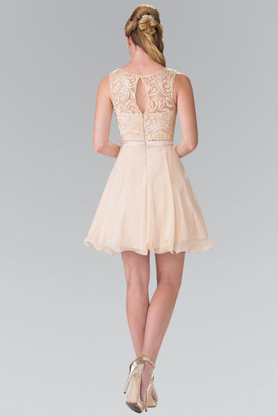 Short Lace Bodice Chiffon Dress by Elizabeth K GS2314 - Short Cocktail Dresses