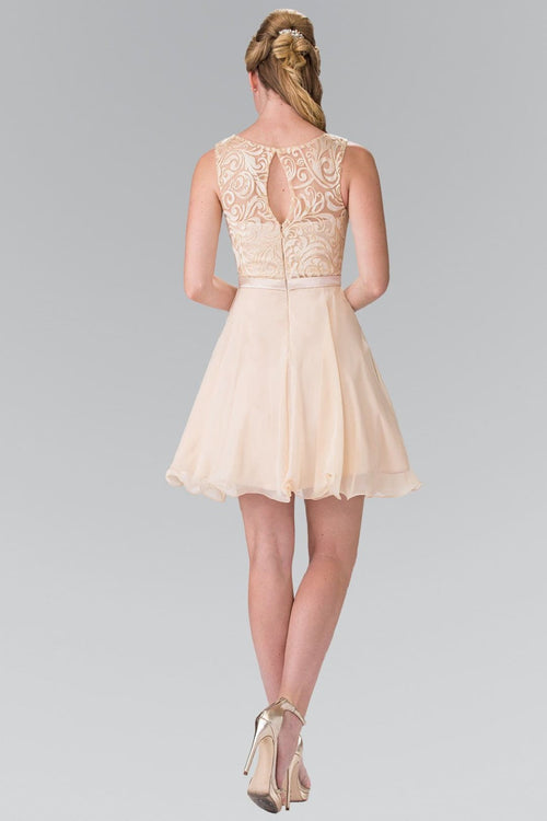 Short Lace Bodice Chiffon Dress by Elizabeth K GS2314 - Short Cocktail Dresses