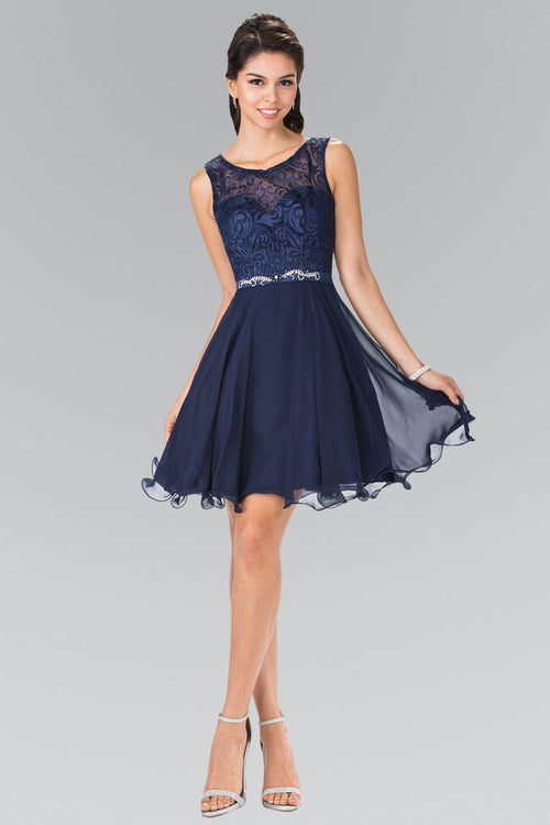 Short Lace Bodice Chiffon Dress by Elizabeth K GS2314 - Short Cocktail Dresses