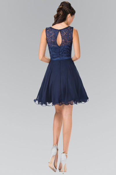 Short Lace Bodice Chiffon Dress by Elizabeth K GS2314 - Short Cocktail Dresses