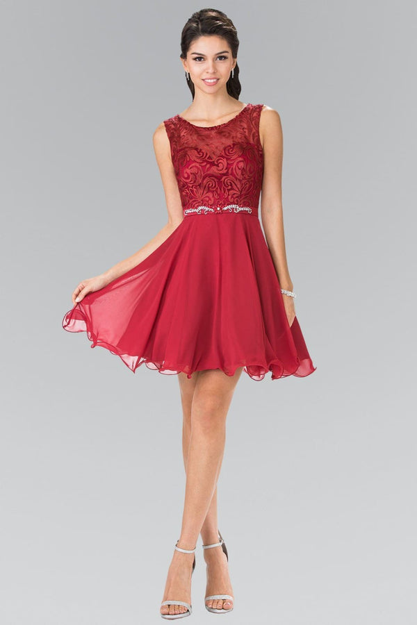 Short A Line Chiffon Dress with Lace Bodice by Elizabeth K GS2314-Short Cocktail Dresses-ABC Fashion