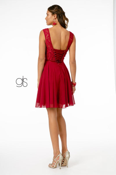 Short Lace Bodice Dress with Corset Back by Elizabeth K GS2807 - Short Cocktail Dresses